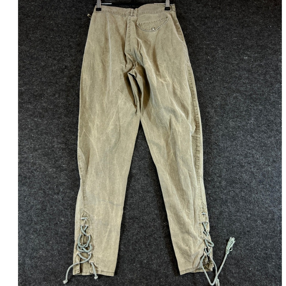 Vintage Neiman Marcus Made in France Lace Up Ankle Pleated Pants Olive Green 25